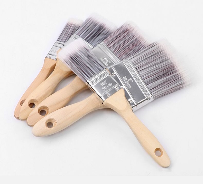 636 Wooden handle natural color four-sided pull paint brush, high-end paint brush made of plastic filament PET material