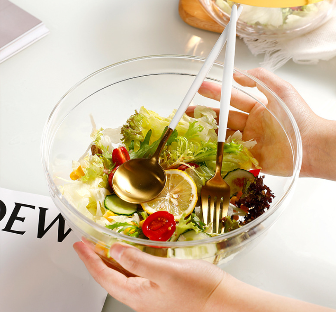 透明沙拉碗 家用蔬菜沙拉水果碗 KTV圆形透明亚克力麻辣烫沙拉碗详情1