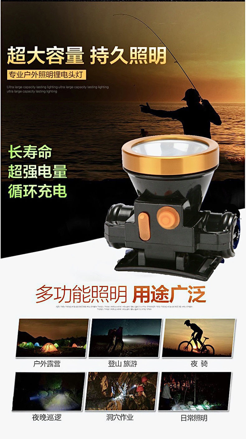 Strong lithium battery LED searchlight headlamp, rechargeable led emergency headlamp for construction sites, mini head-mounted flashlight. Yiwu procurement agency. Foreign trade currency. Wholesale. Mixed wholesale available Application Scenario