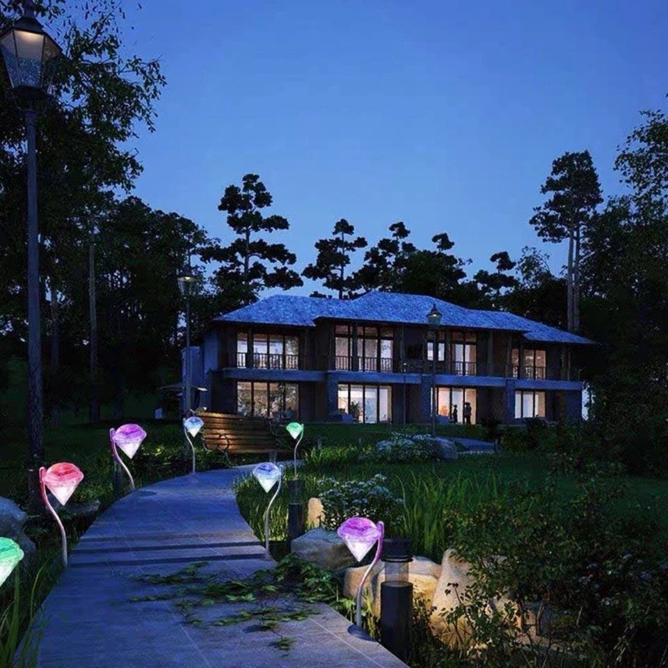 Solar LED diamond seven-color lawn light, outdoor waterproof garden grassland light, courtyard landscape flashing ground insert light Specification image