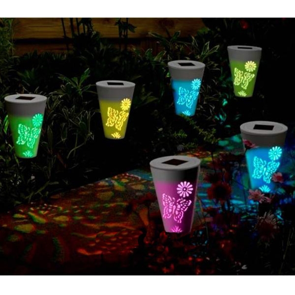 Luz de césped solar al aire libre súper brillante blanco colorido de dos niveles ajustable calado mariposa luz insertada patio luz Specification image