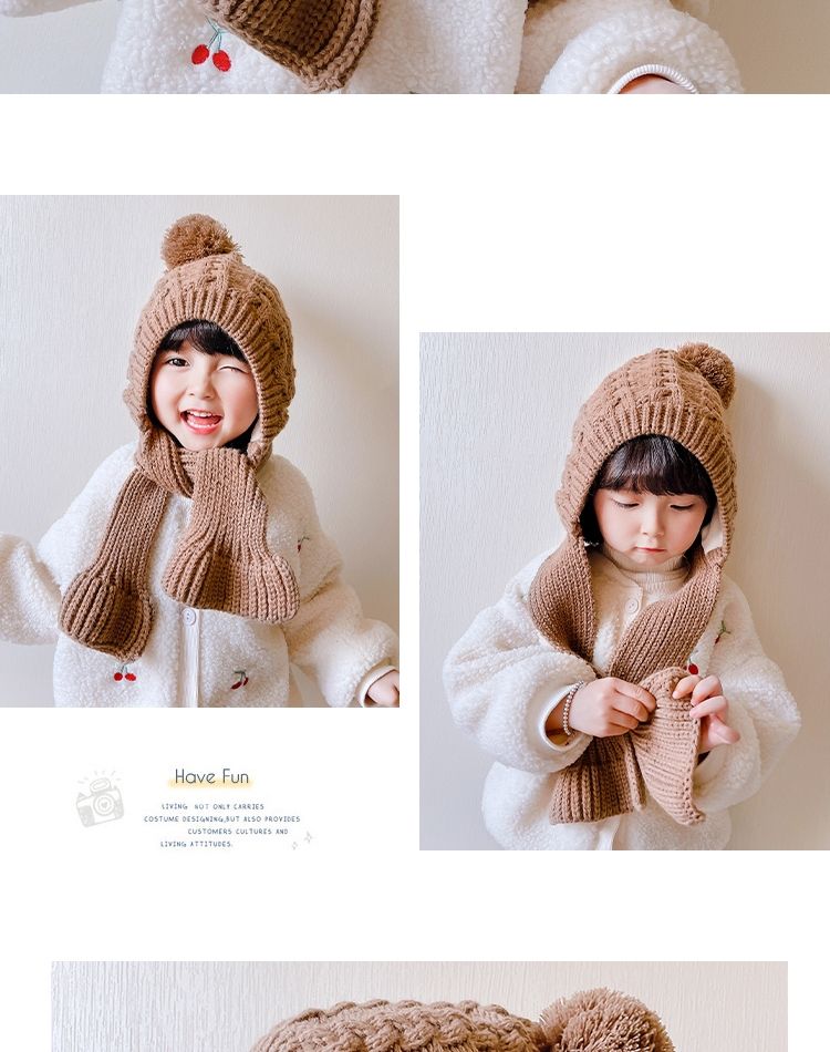 Woolly Hat Industry 2022 New Knitted Thickened Children's Hat Woolly Scarf Integrated Woolly Hat details Picture