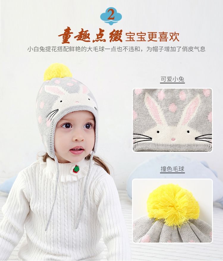 Furry Hat Industry Animal Cartoon Three-Piece Hat Scarf Gloves Knitted Knitted Knitted Hat Little Rabbit Knitted Hat Specification drawing