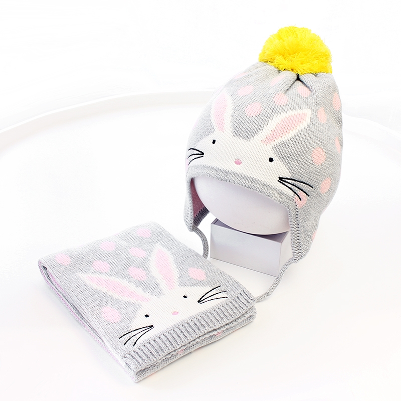 Furry Hat Industry Animal Cartoon Three-Piece Hat Scarf Gloves Knitted Knitted Knitted Hat Little Rabbit Knitted Hat undefined