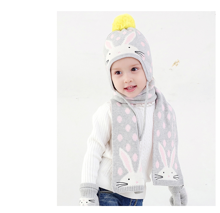 Furry Hat Industry Animal Cartoon Three-Piece Hat Scarf Gloves Knitted Knitted Knitted Hat Little Rabbit Knitted Hat undefined