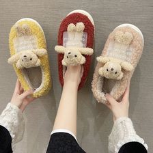 棉拖鞋女秋冬季新款可爱小熊居家室内防滑保暖月子鞋包跟毛绒棉鞋