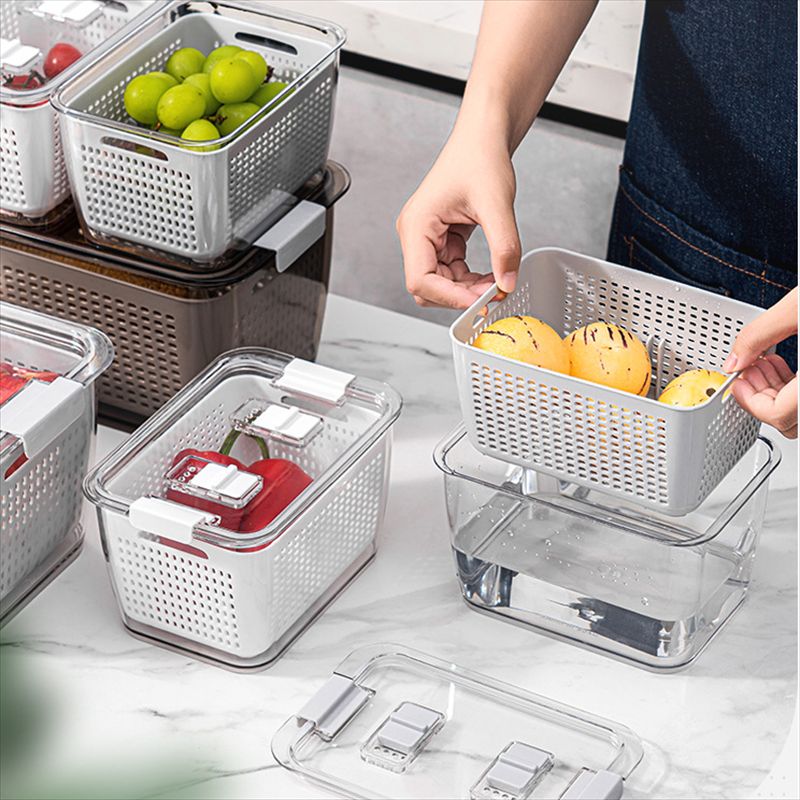 可以隔断的沥水收纳盒/家用有透气孔的保鲜盒/冰箱储物盒细节图