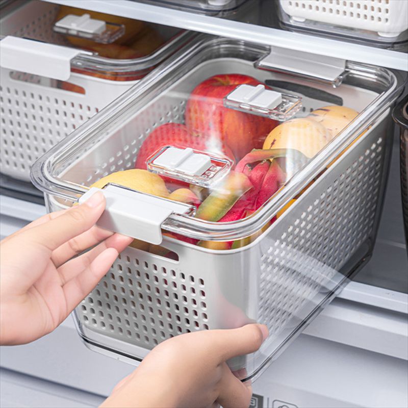 家用冰箱保鲜盒可以上下隔断也可以左右隔断的厨房双层沥水篮带盖洗水果洗菜篮子塑料有透气孔的收纳盒
