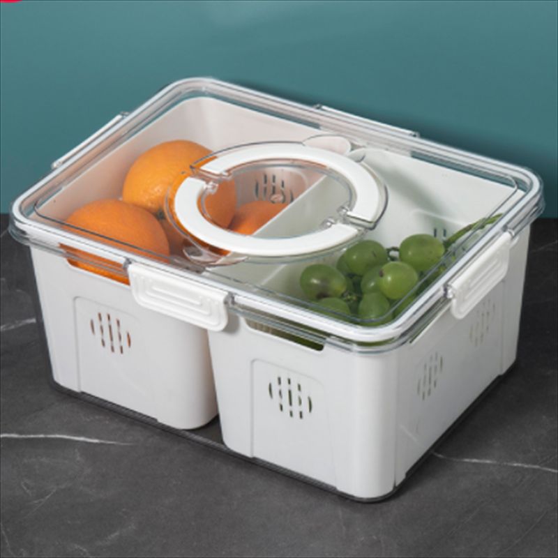 多格子保鲜盒/冰箱分隔收纳盒/可沥水的储物盒白底实物图
