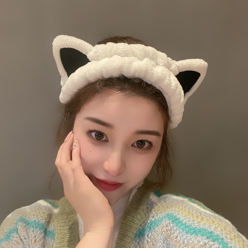 网红可爱猫耳朵束发带女洗脸敷面膜发箍简约百搭韩版毛绒宽边头箍详情图9