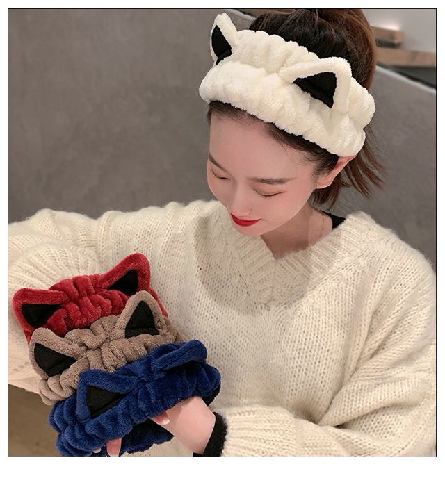 网红可爱猫耳朵束发带女洗脸敷面膜发箍简约百搭韩版毛绒宽边头箍