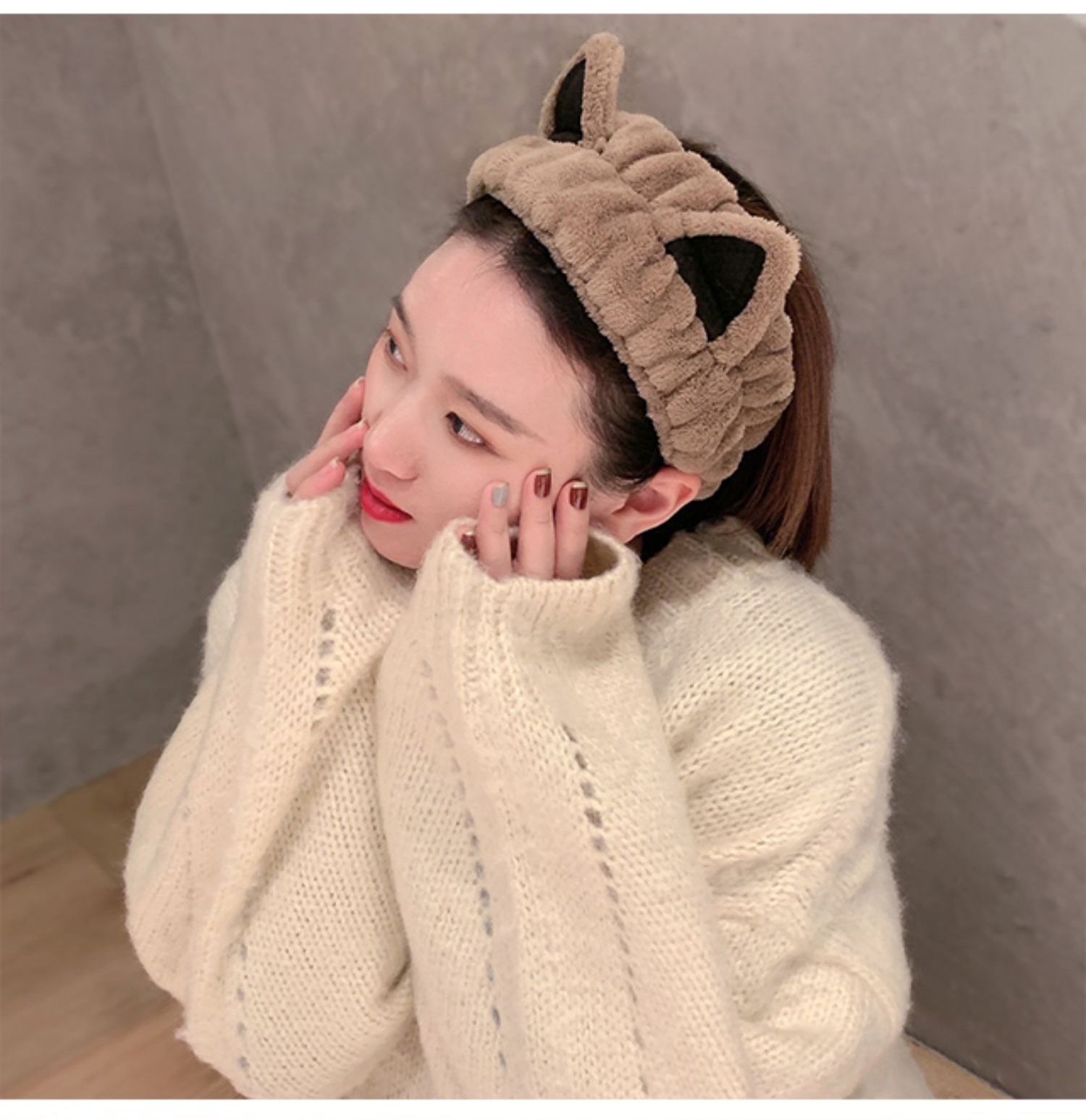 网红可爱猫耳朵束发带女洗脸敷面膜发箍简约百搭韩版毛绒宽边头箍详情图3