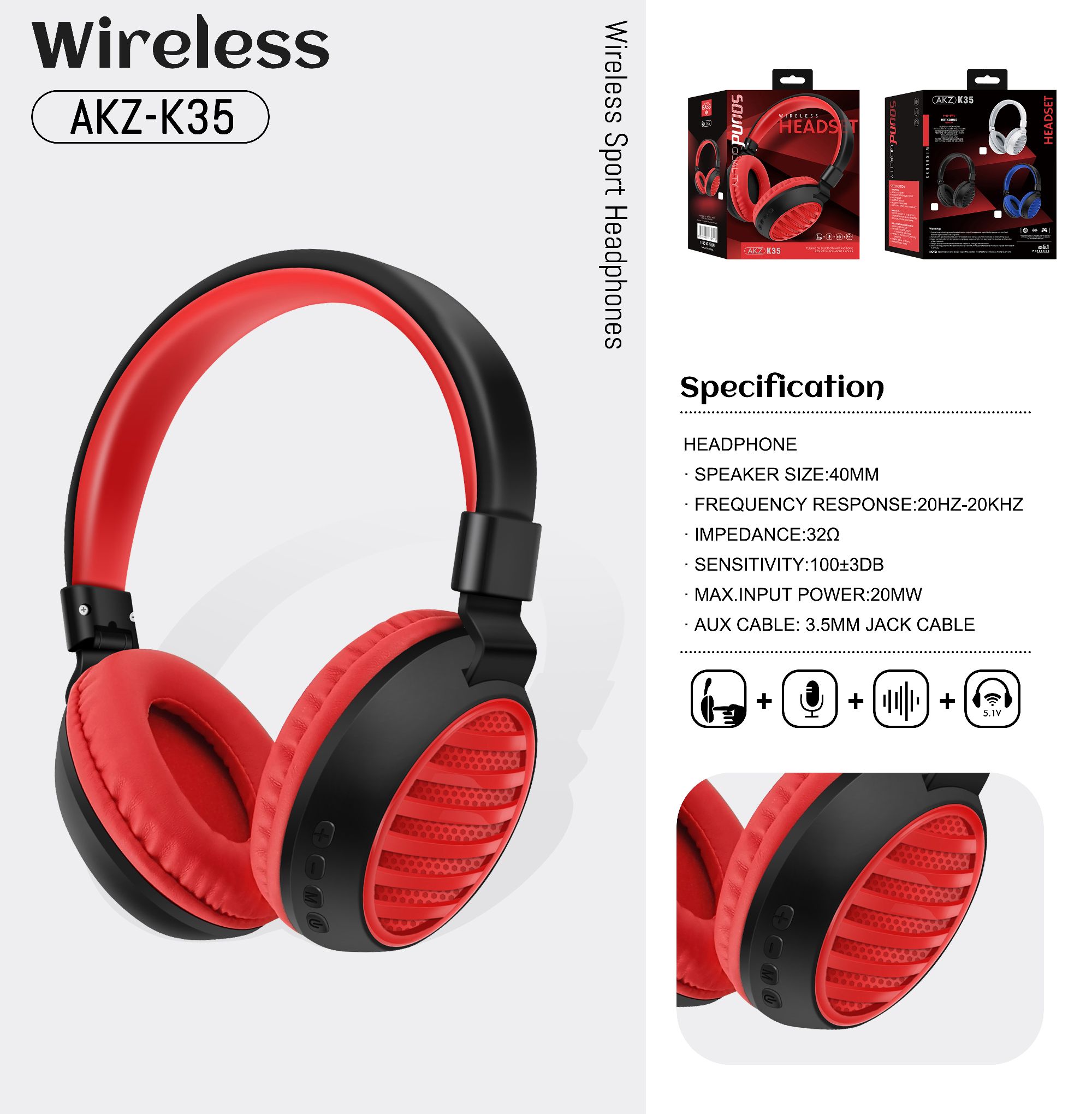 Sogo brand headphones, over-ear wireless Bluetooth headphones, K35 Item Picture