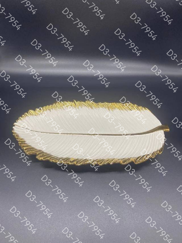 方圆陶瓷网红风格镀金树叶盘甜点盘餐具摆件FY765748详情图3