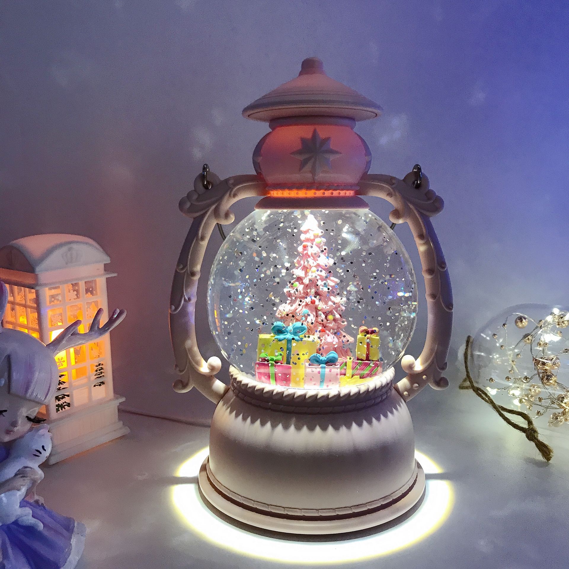 圣诞装饰品 马灯注水音乐盒飘雪老人雪人八音盒 圣诞球装饰摆件送孩子创意礼物