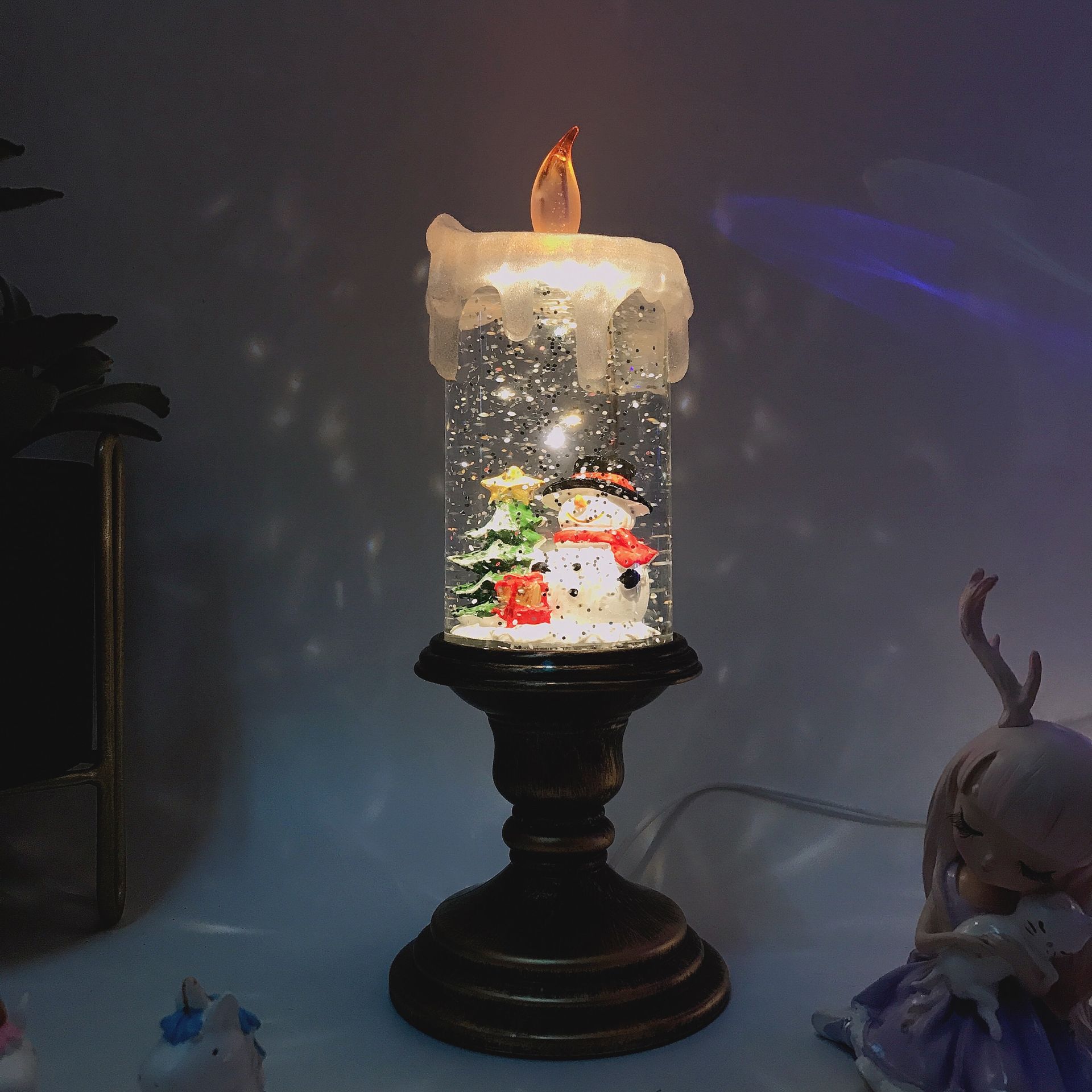 圣诞注水透明半圆球蜡烛摆件自动飘雪八音盒装饰品浪漫圣诞树圣诞用品 AA202 圣诞装饰品