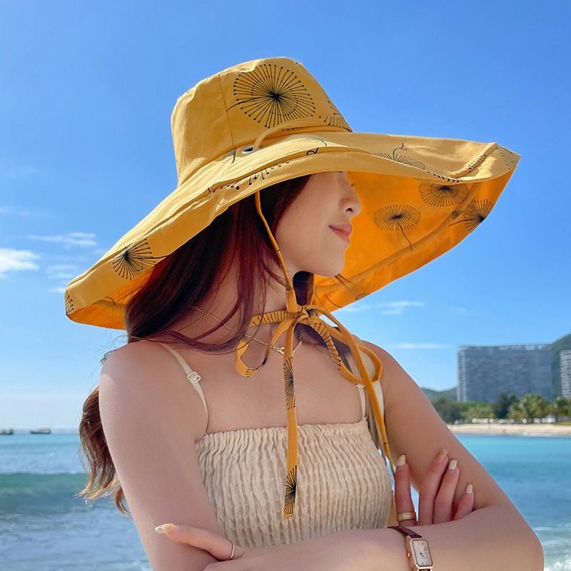 2022夏季韩版新款渔夫帽女日系少女大帽檐帽子海边度假防晒太阳帽
