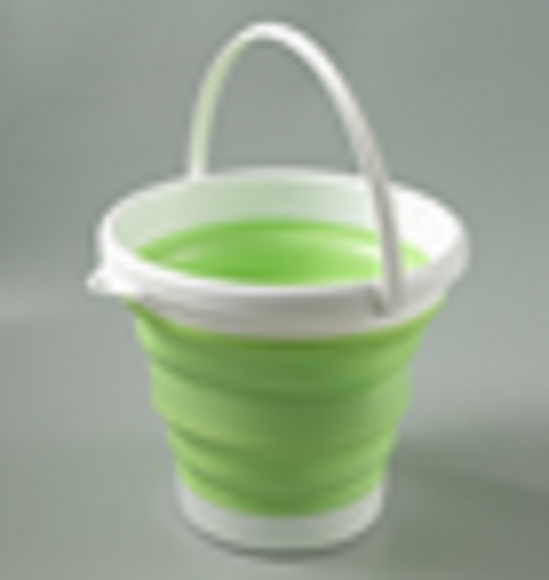A large green folding bucket