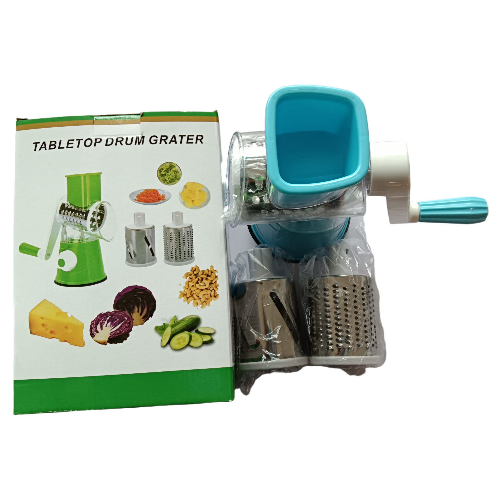Three-in-one multi-functional slicer, kitchen small tool, vegetable, fruit and potato spiral slicer, hand-cranked slicer