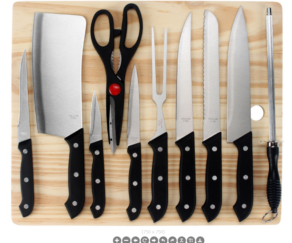 11-piece kitchen knife set with wooden cutting board details Picture