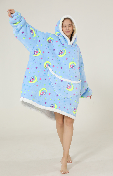 Adult Duopeng cold-proof clothing, double-layer thickened flannel lambskin pajamas, cartoon hooded clothes, cold-proof home clothes details Picture