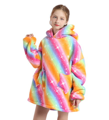 Children's pajamas, flip-top cold-proof clothing, cold-proof clothing, double-layer thickened lambskin pajamas, cartoon hooded clothes Specification image