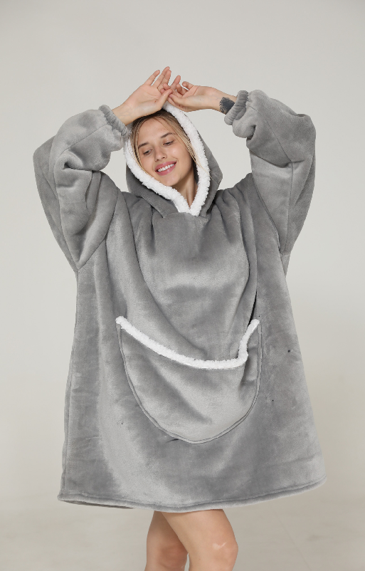 Adult Duopeng cold-proof clothing, double-layer thickened flannel lambskin pajamas, cartoon hooded clothes, cold-proof home clothes detail image 5