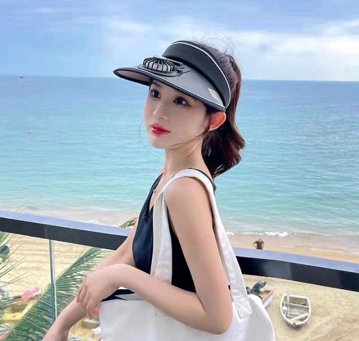 空顶帽防紫外线夏季凉帽可充电风扇帽子大檐男女同款太阳帽成人