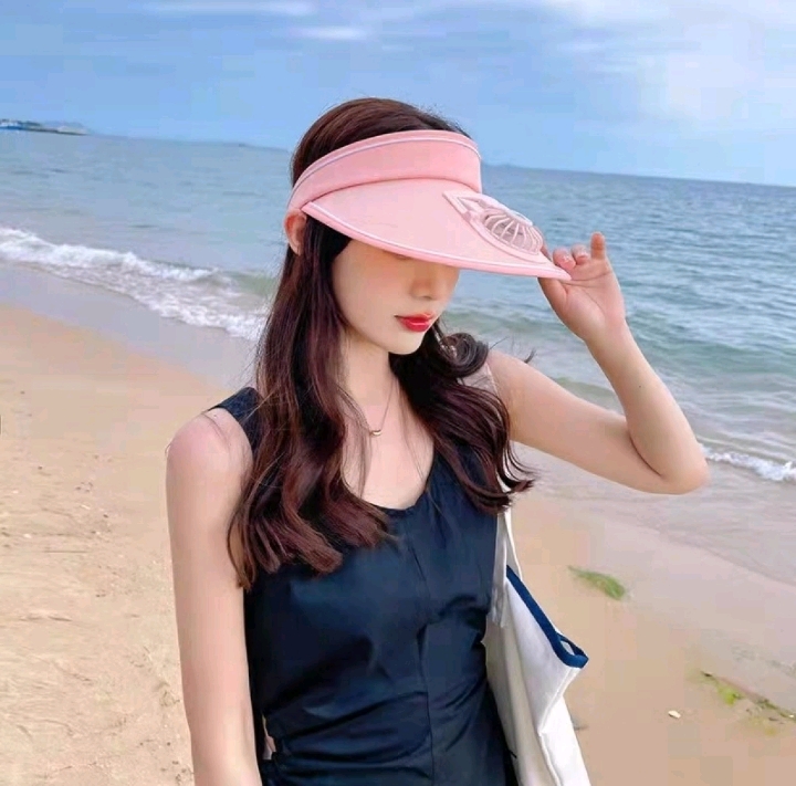 充电风扇帽子/夏季大沿防晒/户外遮阳帽白底实物图
