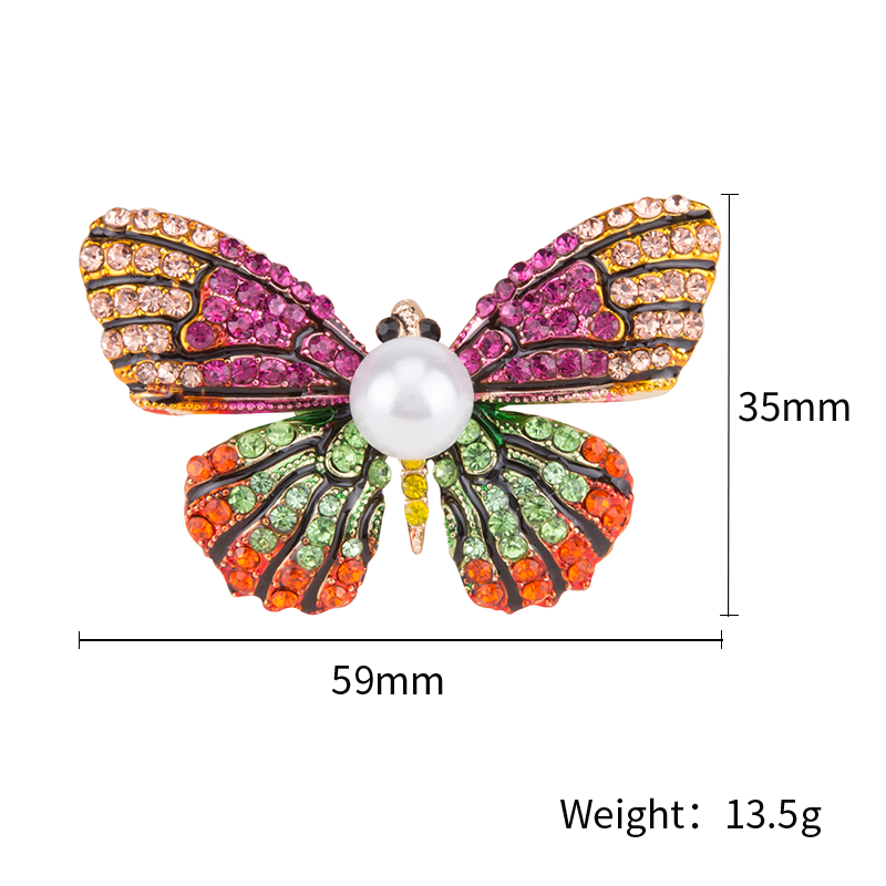 Factory direct sales for foreign trade, popular high-end new brooches with rhinestone butterflies, creative European and American luxury high-end pearl pins, pearl coats, corsages, mom gifts Specification image