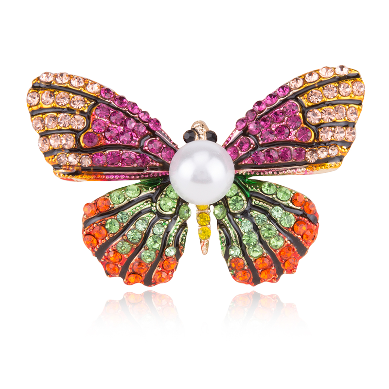 Factory direct sales for foreign trade, popular high-end new brooches with rhinestone butterflies, creative European and American luxury high-end pearl pins, pearl coats, corsages, mom gifts Item Picture