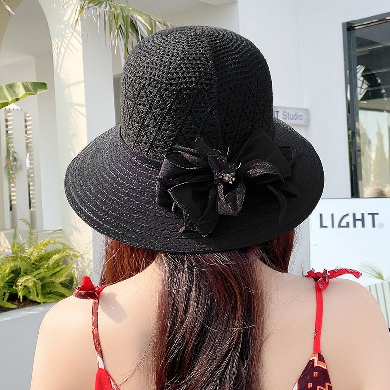 新款夏季帽子女出游大沿防晒太阳帽逛街透气网眼凉帽花朵女士盆帽详情图14