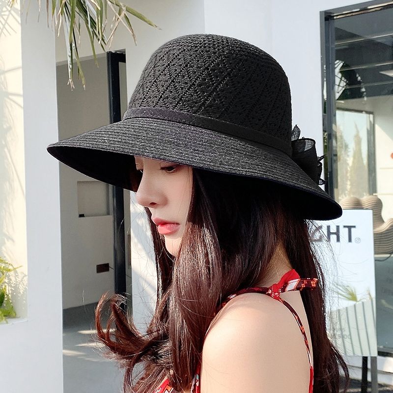 新款夏季帽子女出游大沿防晒太阳帽逛街透气网眼凉帽花朵女士盆帽详情图12