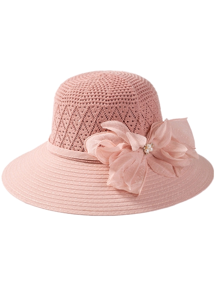 新款夏季帽子女出游大沿防晒太阳帽逛街透气网眼凉帽花朵女士盆帽详情图7