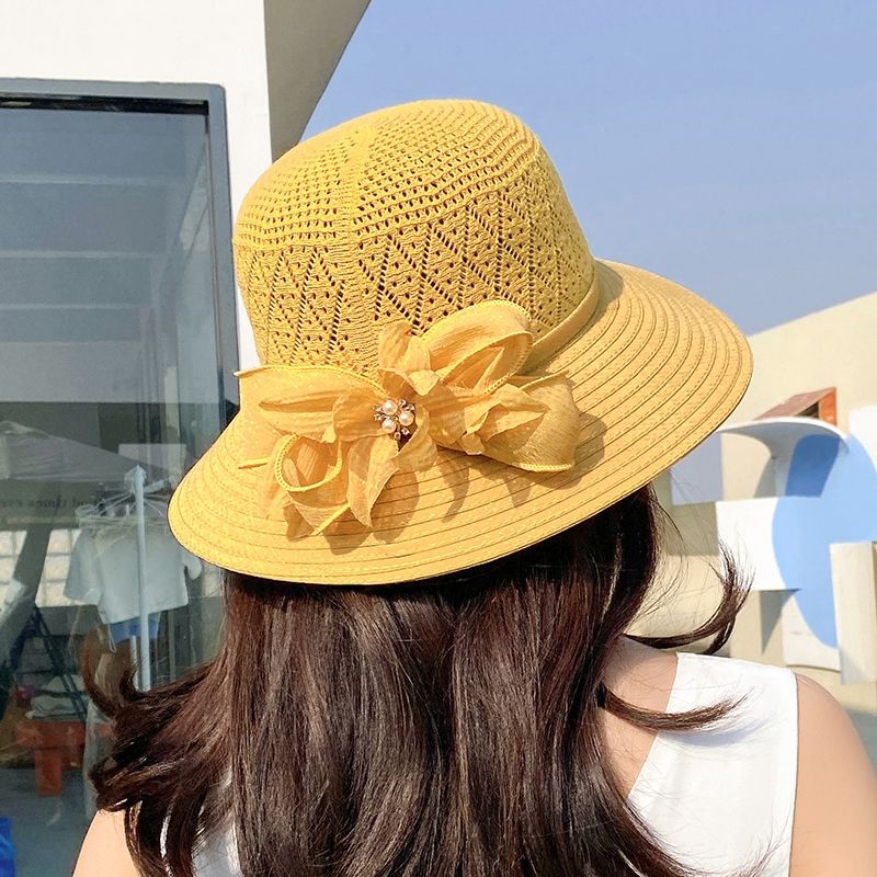 新款夏季帽子女出游大沿防晒太阳帽逛街透气网眼凉帽花朵女士盆帽详情图9