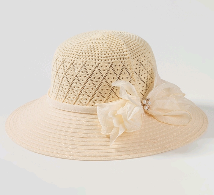 新款夏季帽子女出游大沿防晒太阳帽逛街透气网眼凉帽花朵女士盆帽详情图5