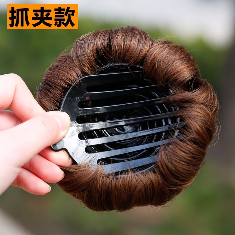 丸子头假发女盘发器懒人简约小发包蓬松自然花苞头饰抓夹真发圈金玲子5
