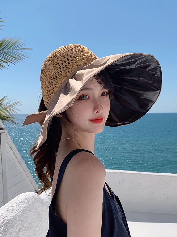 Evelyn Hat Line Large Rim Vinyl Empty Top Sunshade Hat Sunscreen Hat details Picture