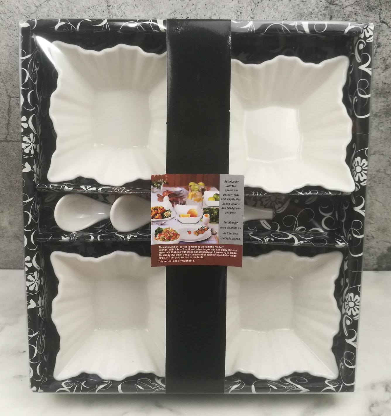 方圆陶瓷小食碟配小勺PVC纸盒彩带包装FY98633详情图9