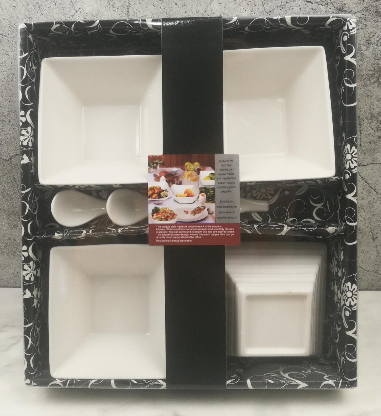 方圆陶瓷小食碟配小勺PVC纸盒彩带包装FY98633详情图7