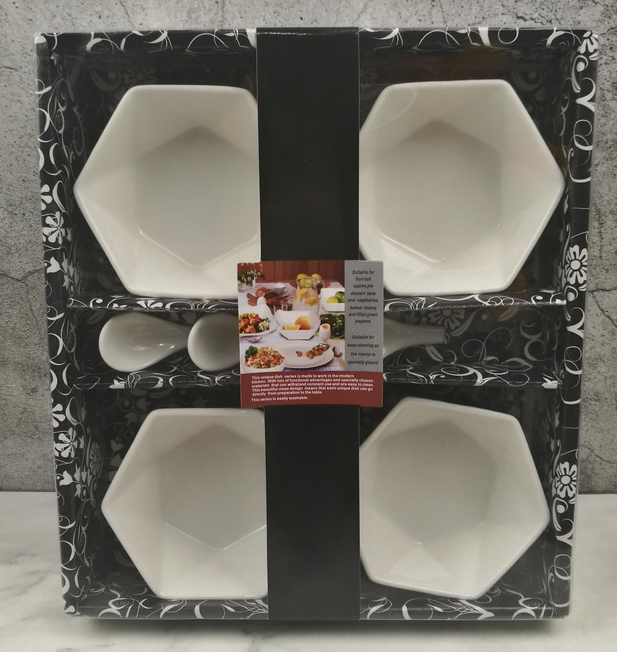 方圆陶瓷小食碟配小勺PVC纸盒彩带包装FUNDUEVB68854详情图6