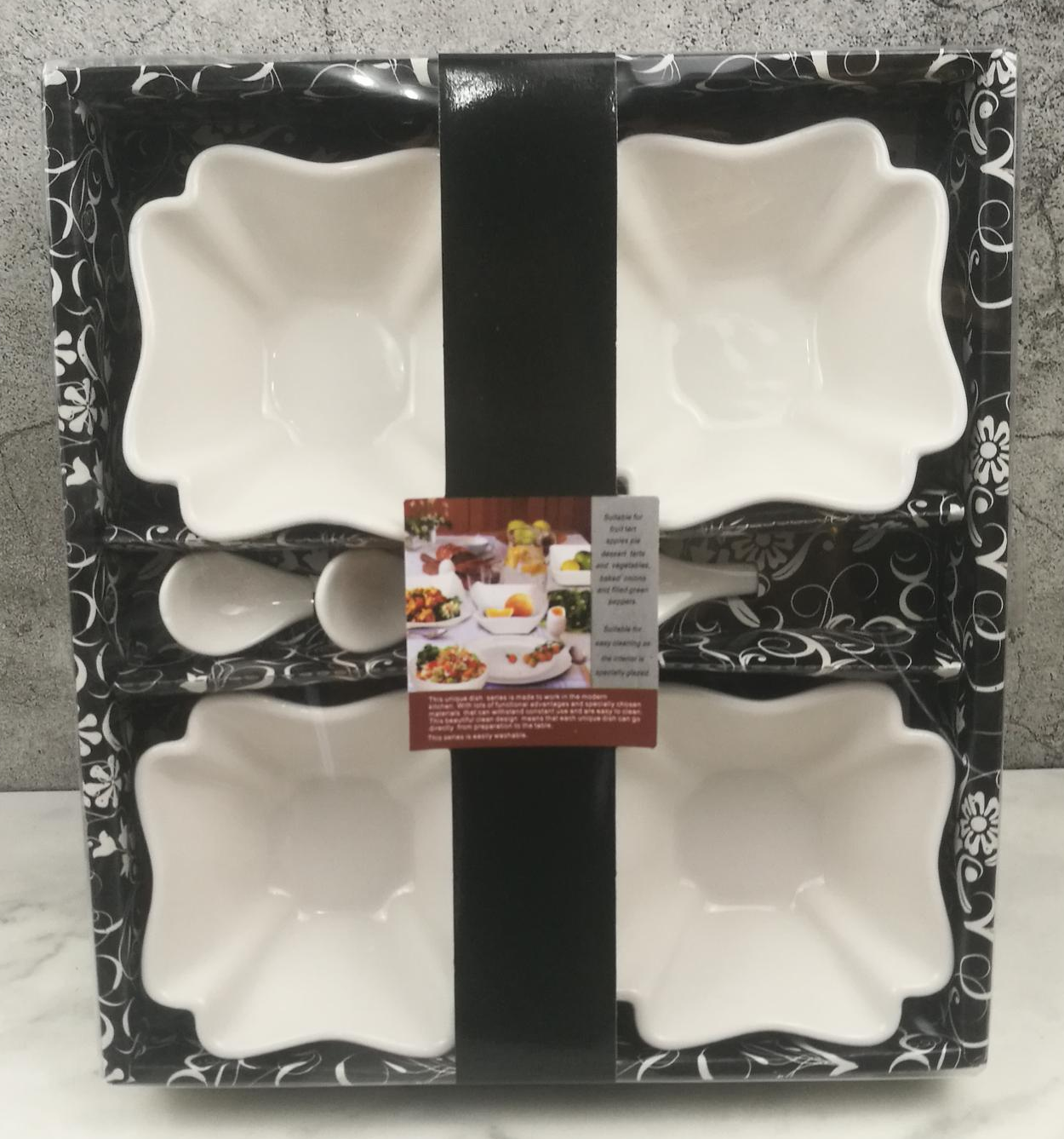 方圆陶瓷小食碟配小勺PVC纸盒彩带包装FUNDUEVB68854详情图5