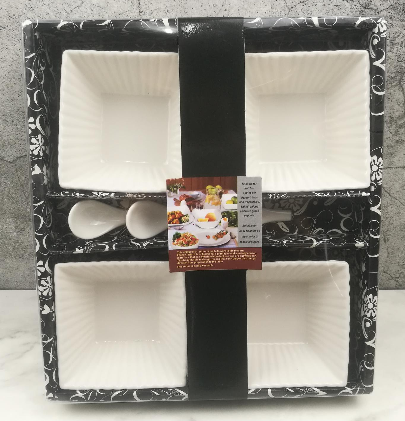 方圆陶瓷小食碟配小勺PVC纸盒彩带包装FY98633详情图10