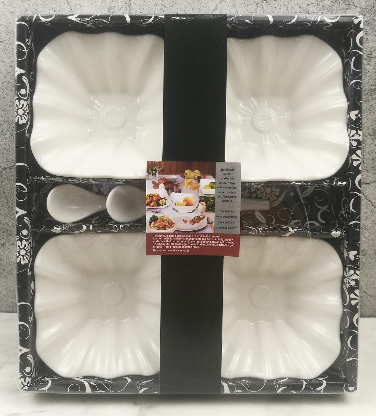 方圆陶瓷小食碟配小勺PVC纸盒彩带包装FUNDUEVB68854详情图3