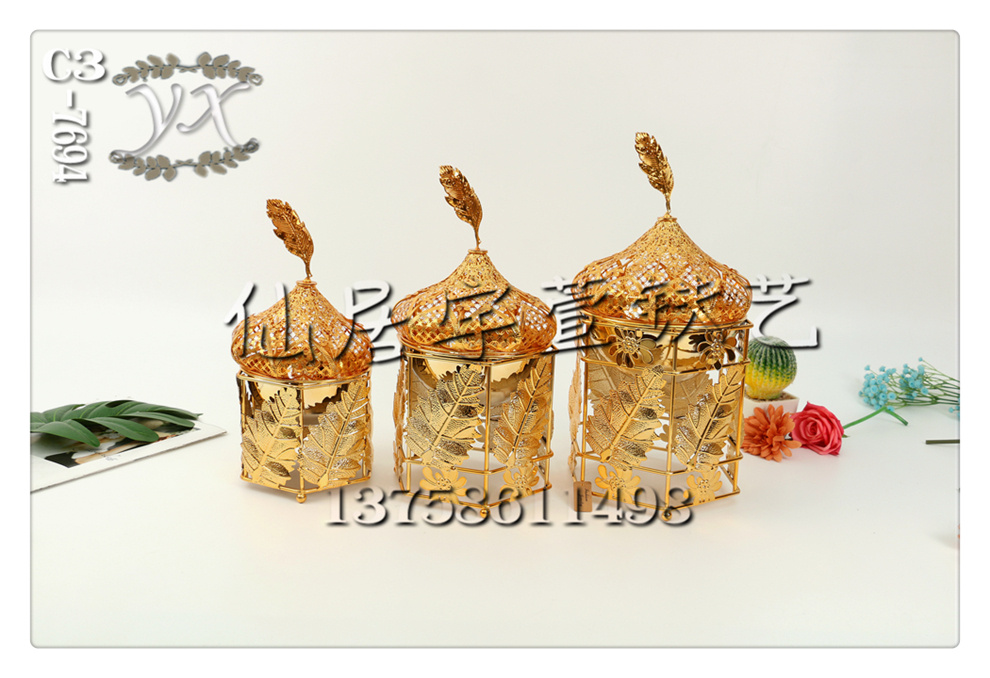 Yuxuan Ironwork Creative European Rose Gold Candy Jar Home Decor with Lid Snack Storage Jar 23