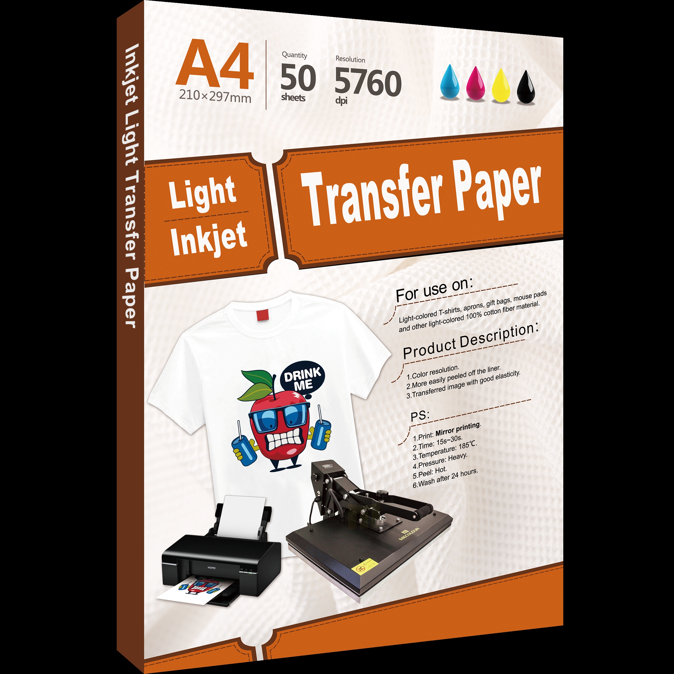 Inkjet light color heat transfer paper A4 T-shirt Light color heat transfer paper 50 sheets Inkjet light color transfer paper
