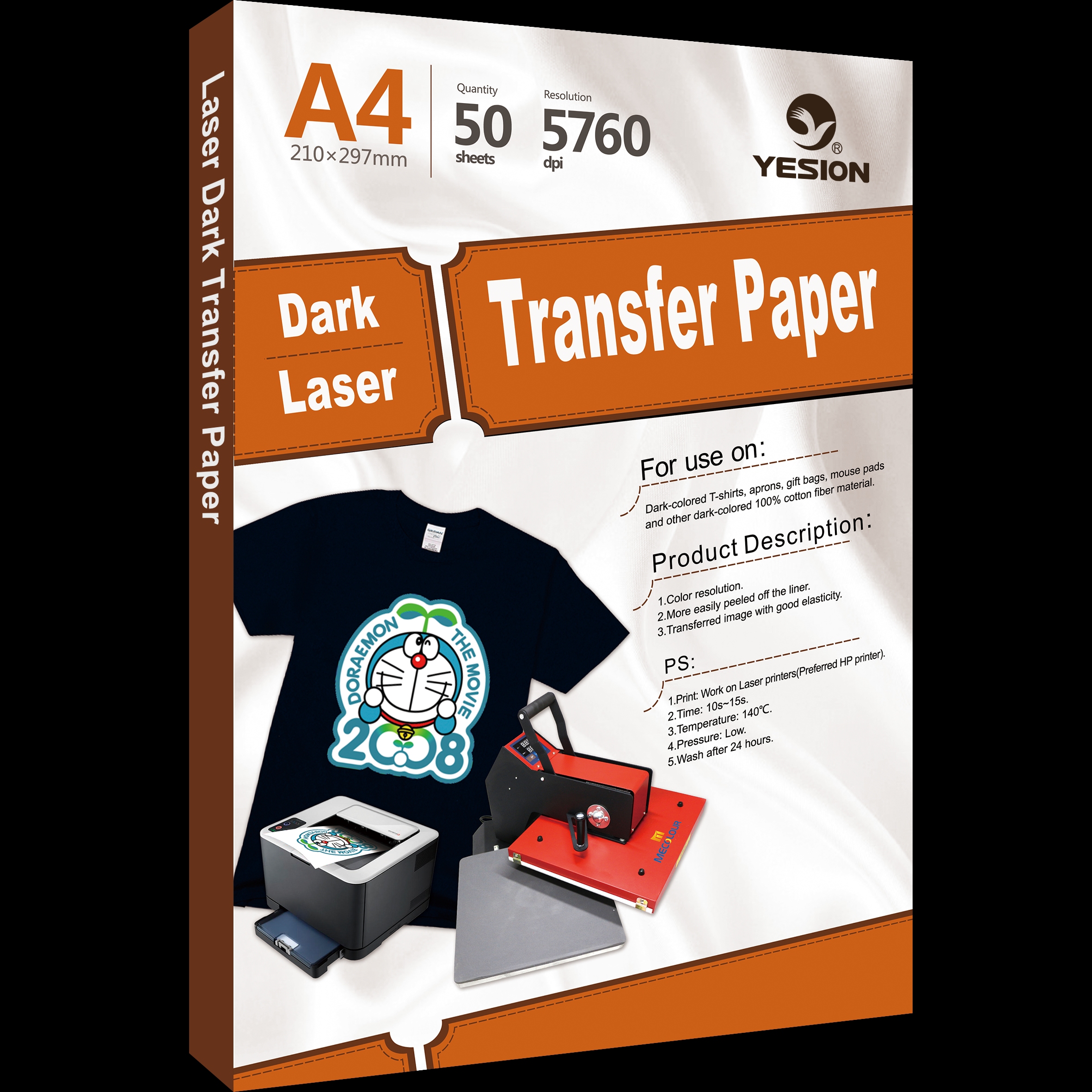 YESION Laser Dark Heat Transfer Paper A4 T-shirt Dark Heat Transfer Paper 50 sheets Laser Dark Transfer paper