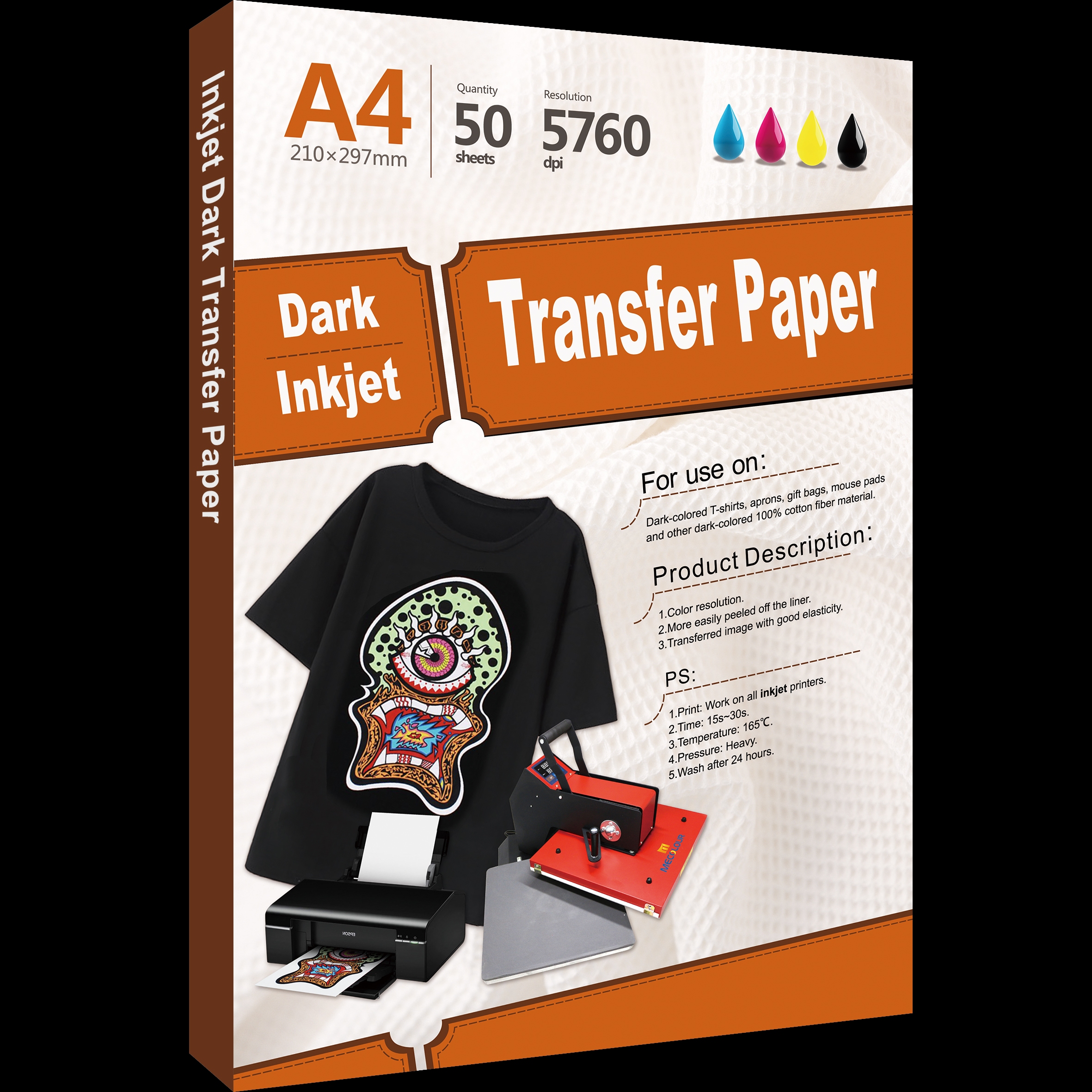 Inkjet dark heat transfer paper A4 T-shirt, 50 sheets of inkjet dark heat transfer paper