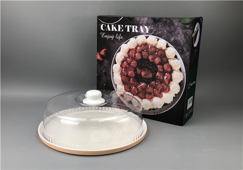 方圆陶瓷北欧轻奢蛋糕盘带盖彩盒包装陶瓷盘子亚克力盖子FY6858889