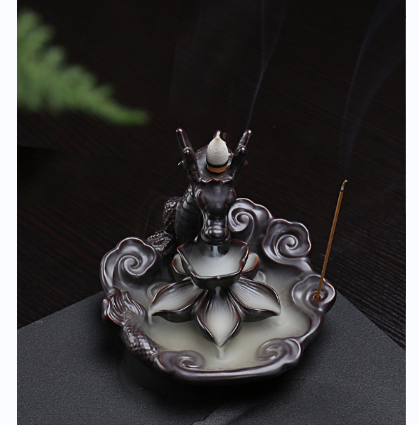 Reverse-flow ceramic incense burner
